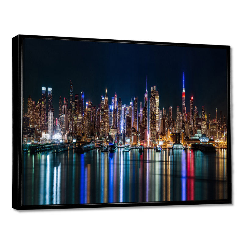 «New York Midtown Night Panorama», reproduction de photo sur toile tendue, H 34 po x l 44 po, Noir