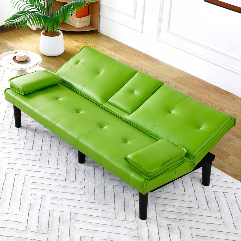 Le canapé-lit multifonctionnel en PVC vert de 67 po, avec une conception pliable et un porte-gobelet, rend extrêmement pratique la transformation du salon en chambre d'amis