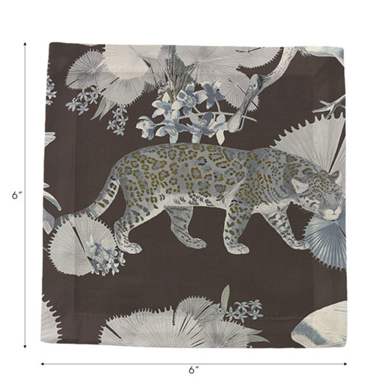 Leopard Walk Hemstitch Cocktail 6" Linen/Cotton Napkin, Chocolate