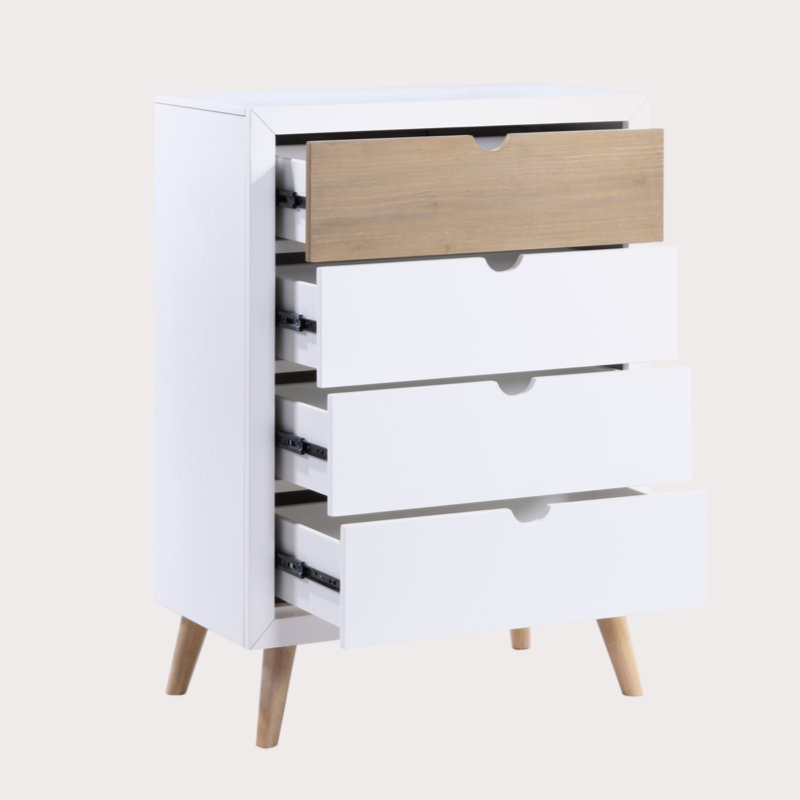 Commode de rangement blanche et naturelle avec tiroirs de rangement pour chambre de jeunes, 1 pièce