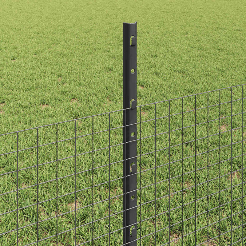 Vidaxl Fence With Posts Steel, Grey, 50cm H x 5000cm W x 2.7cm D