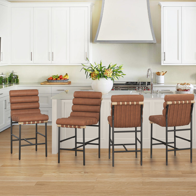 Koeplin Armless Upholstered Counter Height Stools with Metal Frameand Channel Tufted
