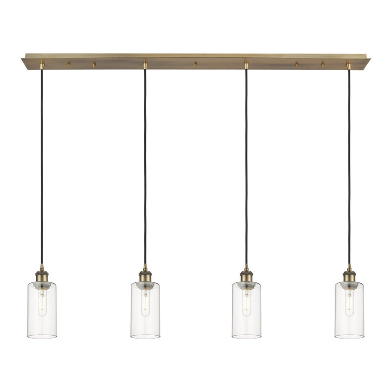 Caius - Luminaire suspendu linéaire suspendu à 4 lumières de 49 po - Finition nickel satiné - Abat-jour tourbillon déco