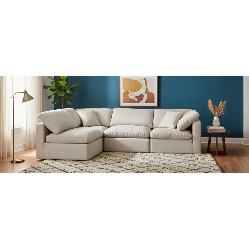 Canapé modulaire rembourré 4 pièces Izzet, Tissu beige texturé en lin