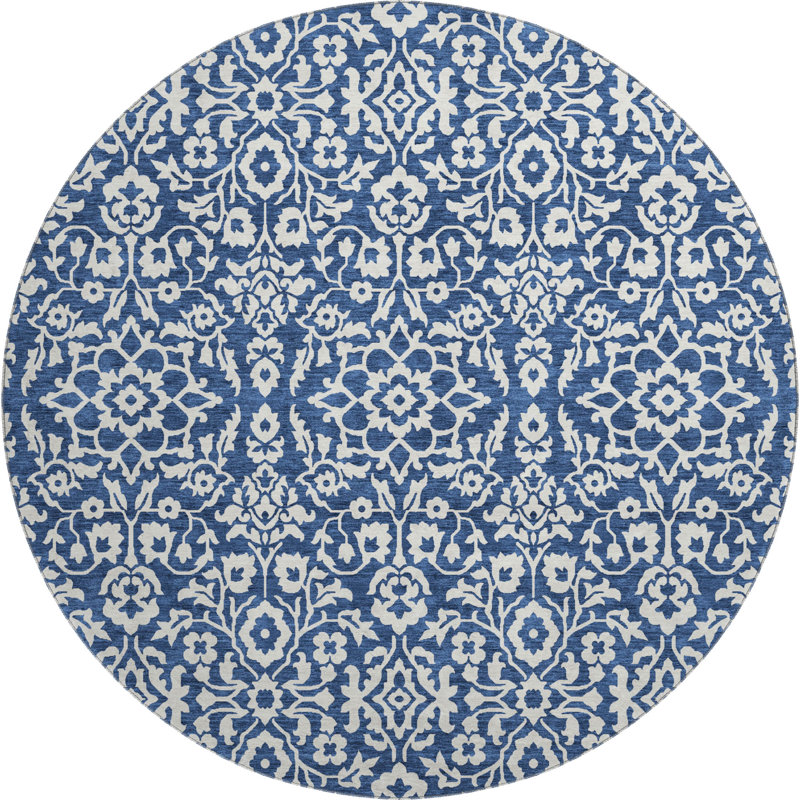 Premium Machine Washable Prisco Navy Rug, Round 8'