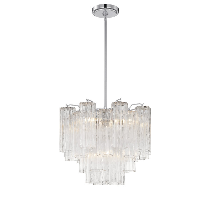 Lustre à niveaux Arras, H 13,75 po x l 17,75 po x P 17,75 po, Chrome poli, Blanc cassé