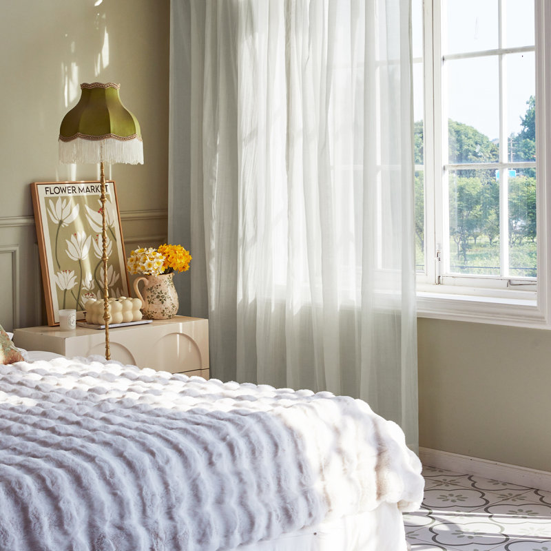 Adjustable Tie-Top Semi-Sheer Curtain Panel, 52" W x 108" L, Light Gray