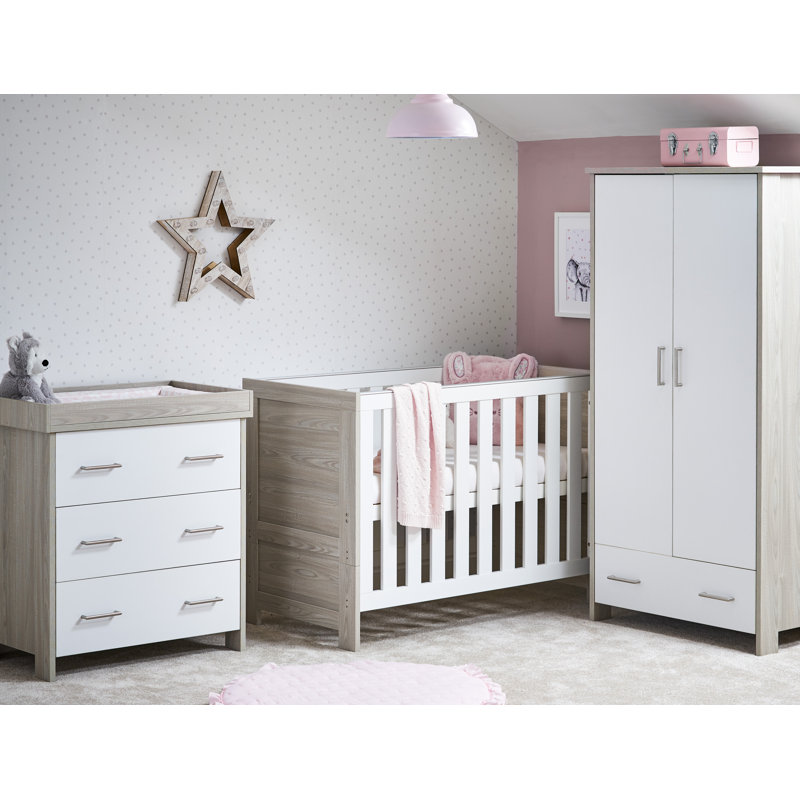 Nika Mini 3 Piece Nursery Furniture Set, Grey/White