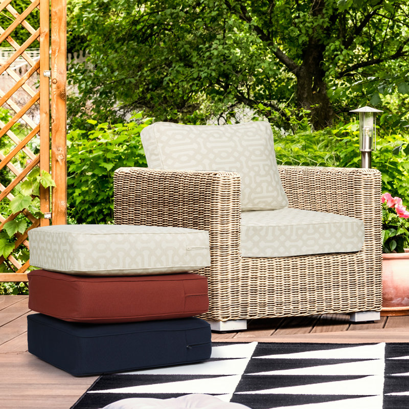 6 Inch Sunbrella Outdoor Chair Seat Back Cushion Set, Fretwork Flax, 25" W x 25" D