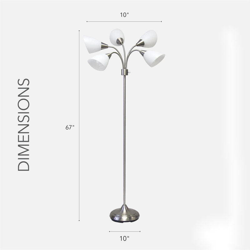 Lampe sur pied avec 5 abat-jour mobiles et luminosité réglable - éclairage parfait pour la décoration de chambre à coucher, studio de beauté et d'art, argent