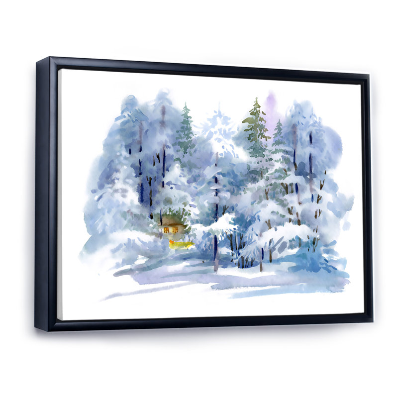 Paysage d'hiver enneigé - Forêt sur toile, H 31 po x l 41 po x P 1,5 po, Cadre noir