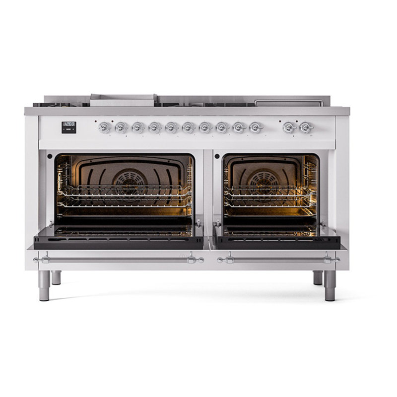 ILVE Nostalgie II, cuisinière à double combustible de 60 po, 7 brûleurs, plaque chauffante, surface de cuisson française