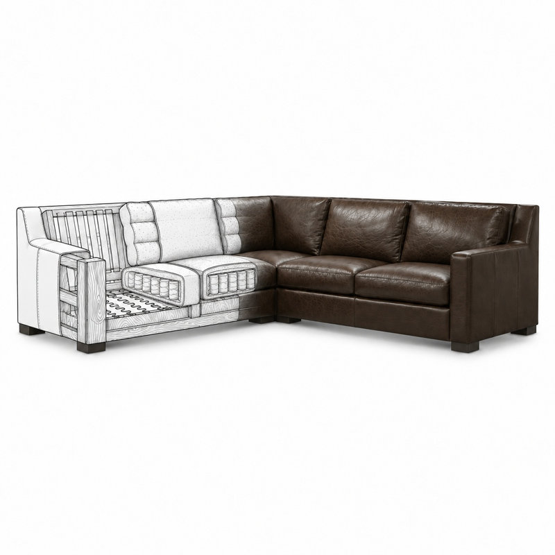 Cabo LAF Stately 100% Top Grain Leather Sofa, Made to Order, Amadeus Coffee