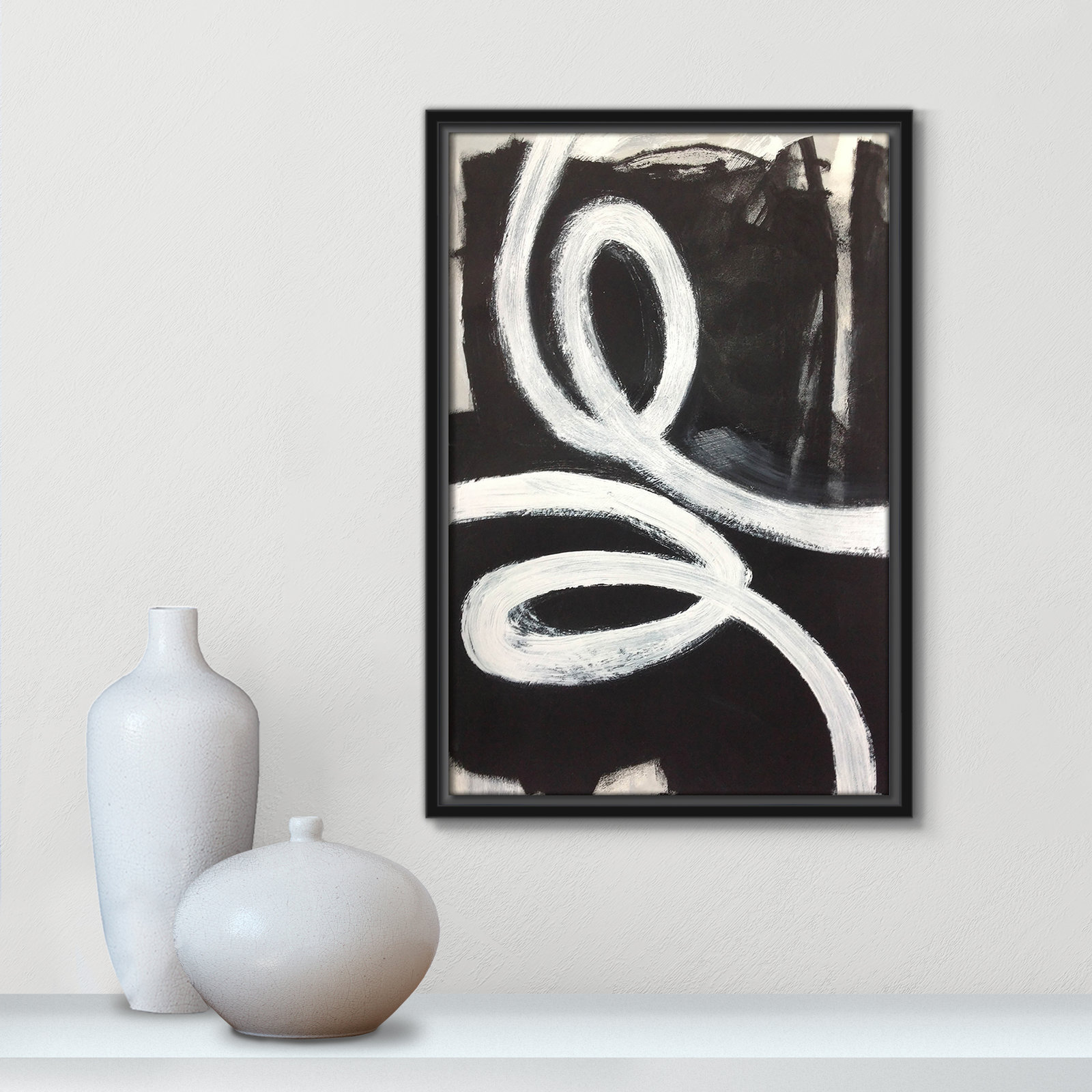 Bronte "Swirly Swirls I" Print, 19.5" H x 13.5" W x 2" D, Black Floater Framed, No