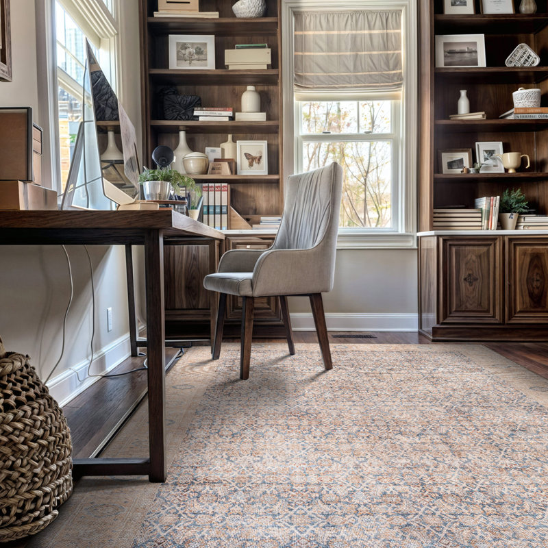 Tapis médaillon bleu délavé Elise, Rectangle 5 pi x 7 pi