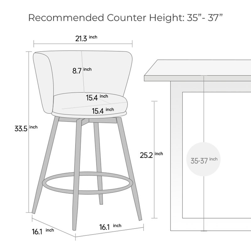 Ensemble de 2 tabourets de bar à hauteur de comptoir, pivotant à 360 °, revêtu de velours pour plus de confort et de style