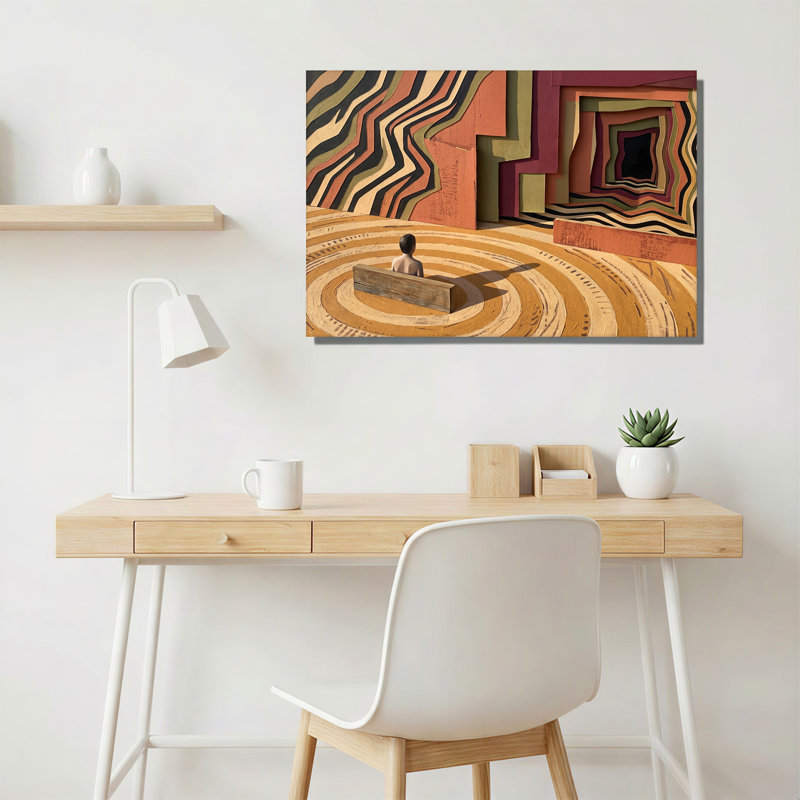 Art sur toile, figure sur un banc, H 32 po x l 48 po