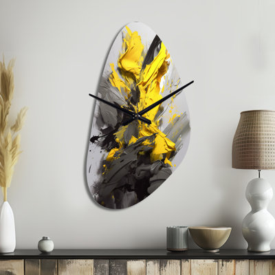 Yellow Grey Vibrant Swirls I - Fall Shape Yellow Wall Clock Sculpture