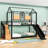 Twin Over Twin Metal Bunk Bed With Slide & Guardrails, Storage Staircase, House-Shaped Design-16539234