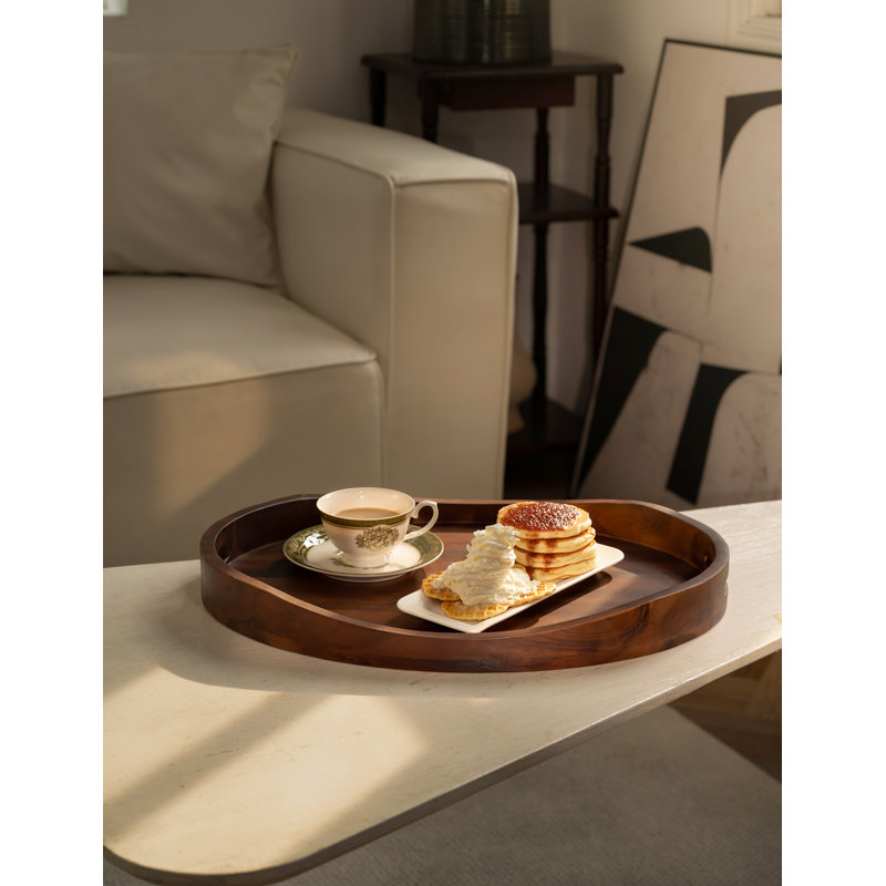 Acacia Oval Wooden Serving Tray With Handless - 20"x15" Ottoman Table Oval Wooden Tray - Round Serving Tray - Ottoman Tray For Living Room, Coffee Table Decor, Serving Platter (acacia)