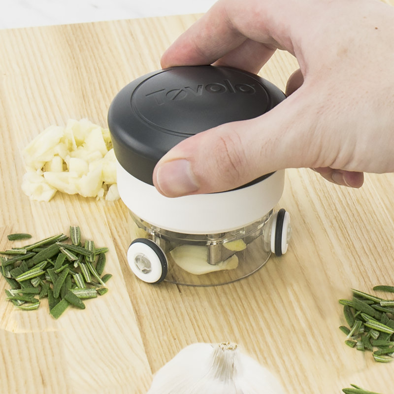 Compact Black and White BPA-Free Garlic Mincer with Stainless Steel Blade