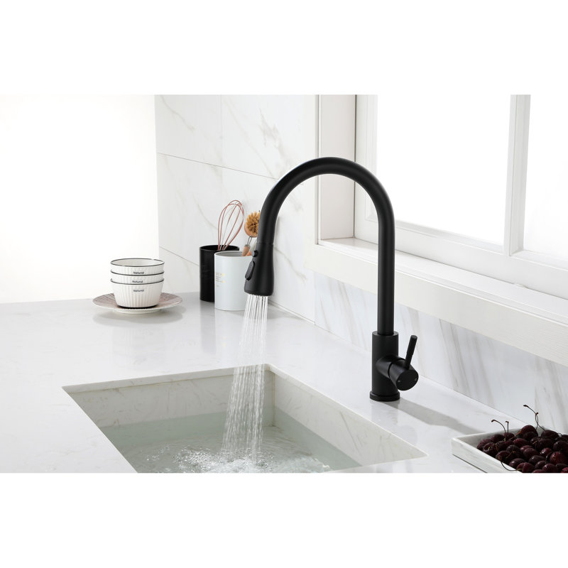 Kitchen Faucet With Pull Out Spray, Matte Black Stainless Steel Appearance, 360 Rotating Nozzle, Single Handle For Water Control And Management Quality, Efficient Supply Temperature Adjustment