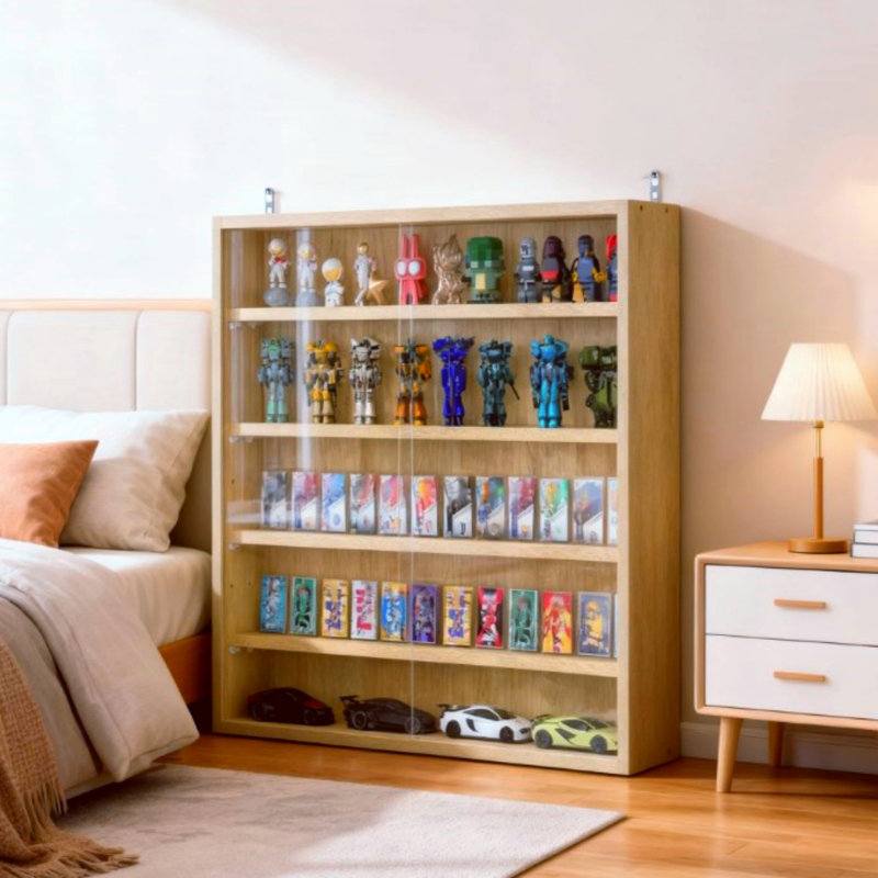 Vitrine de collection, porte d'armoire transparente, panneau stratifié réglable, conception murale, couleur chêne, Chêne