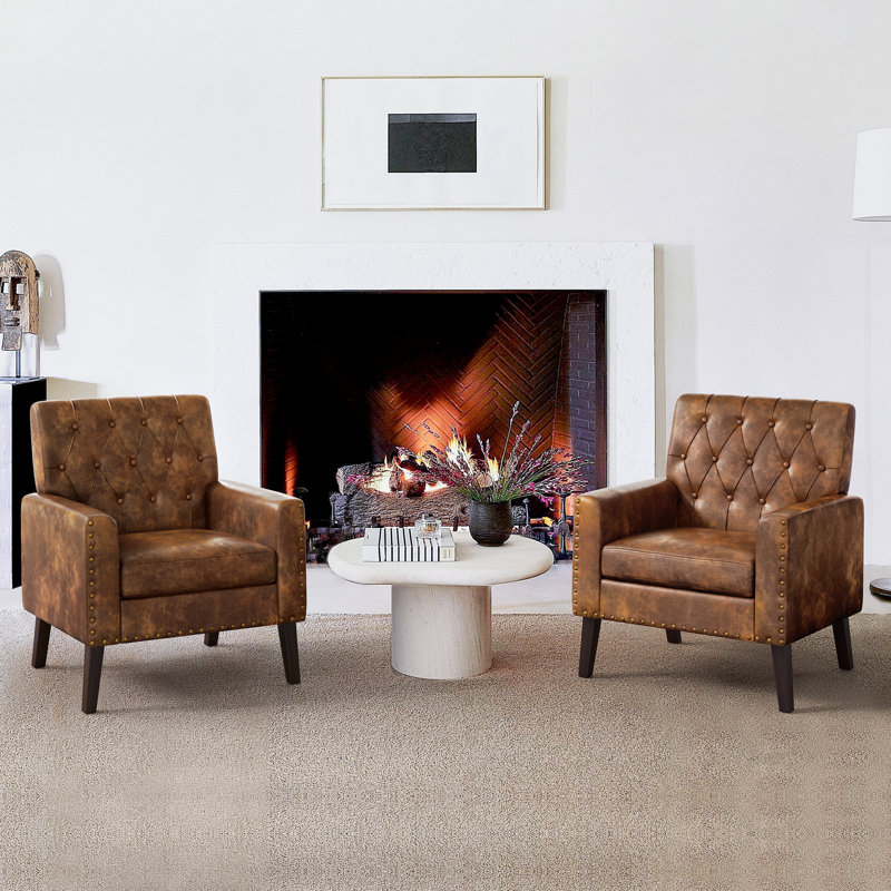 Fauteuil l 28,5 po Nyhla, Similicuir brun jaunâtre