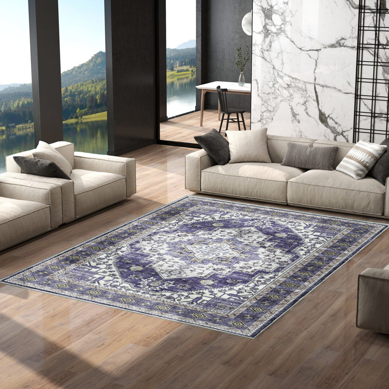 Chemesh Rectangle Area Rug with Non-Slip Backing, Rectangle 8' x 10', Purple