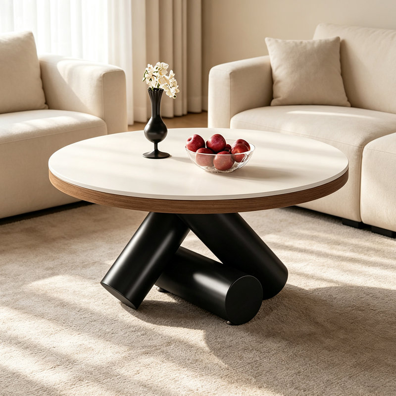 Creative Italian Minimal Luxury Coffee Table, 15.74" H x 27.55" W x 27.55" D, White, Black
