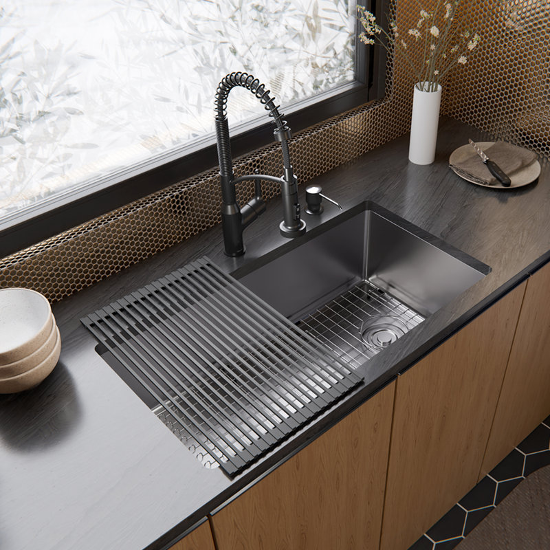 Évier de cuisine très grand à cuve simple encastrable en acier inoxydable 33 po x 18 1/4 po Karran Fusion