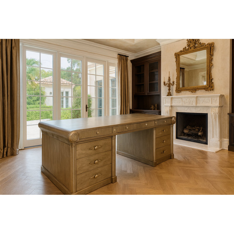 Agbogla Solid Wood Solid Wood Executive Desk, Stone