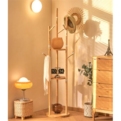Rotatable Solid Wood Clothes And Hat Stand