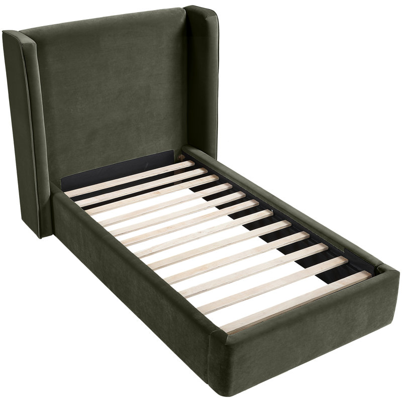 Kendall Wanaque Velvet Upholstered Bed, Green Velvet, Twin