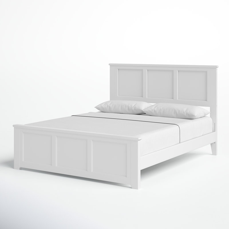 Lit à sommier en bois massif Amear avec pied de lit assorti, Double, Blanc