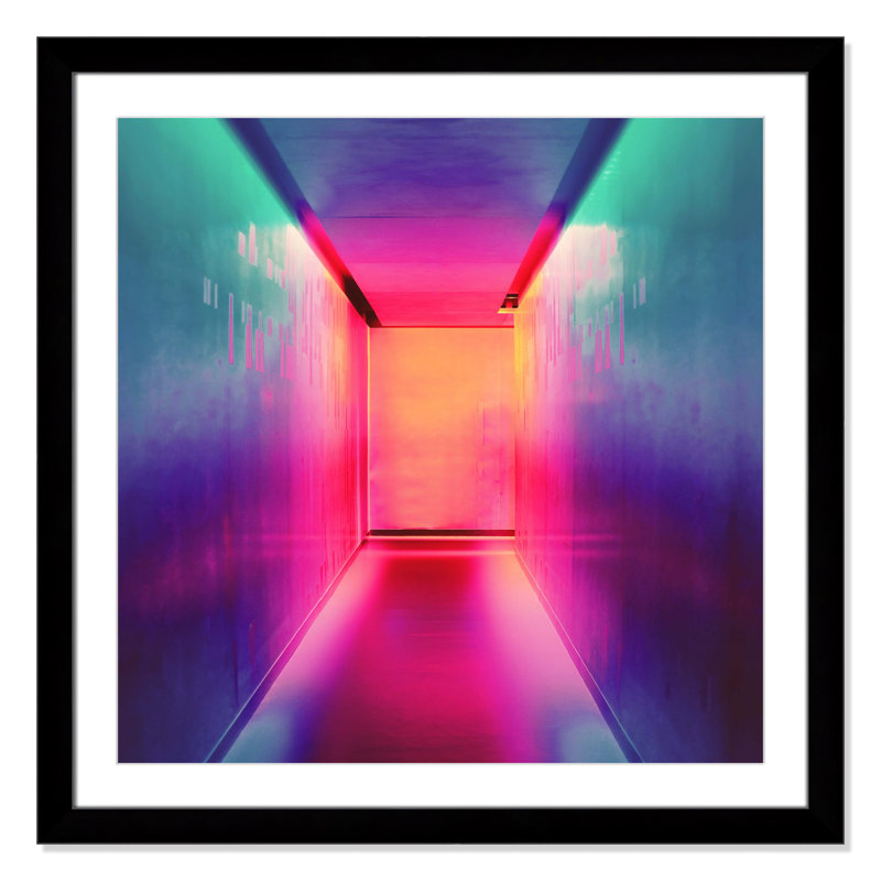 «Neon Wonderland I» par Efe Kurnaz, Cadre cube noir, H 33,5 po x l 33,5 po x P 1,25 po