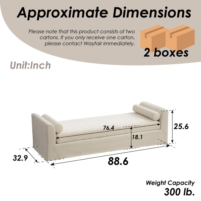 Upholstered Bench End of Bed, Beige