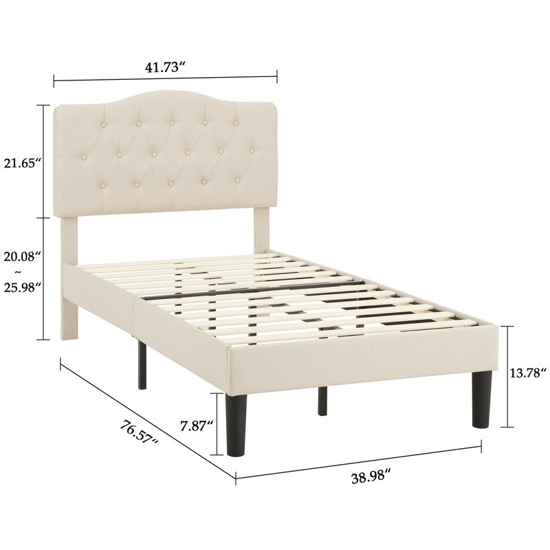 Lit simple tapissier de taille simple avec tête de lit réglable, ensemble de 2 cadres de lit plateforme simple, support de lattes en bois, aucun sommier nécessaire