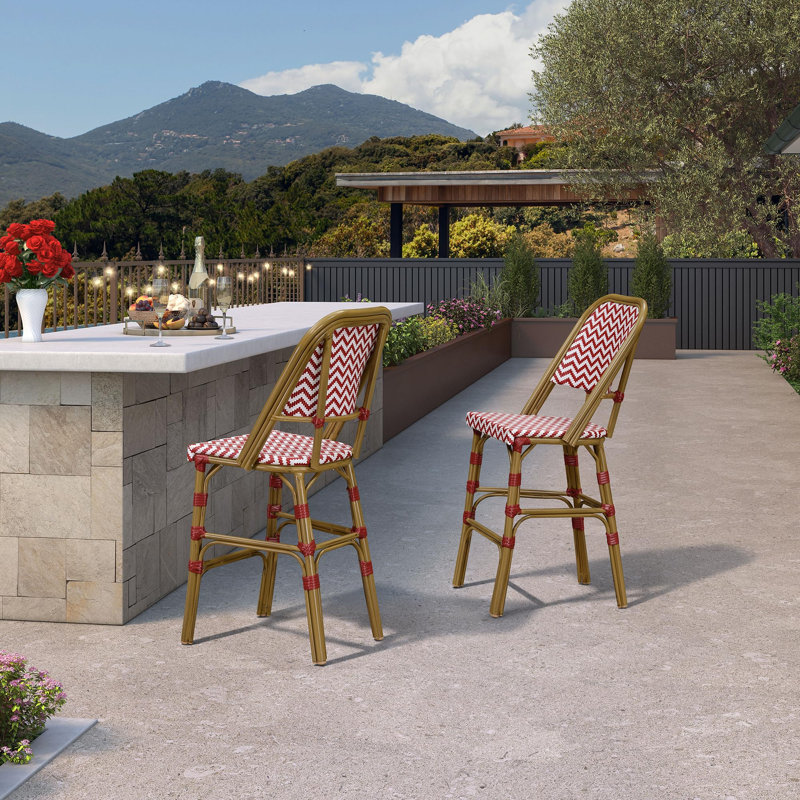 Aluminum Outdoor Stool with Cushion, 25.2", Red