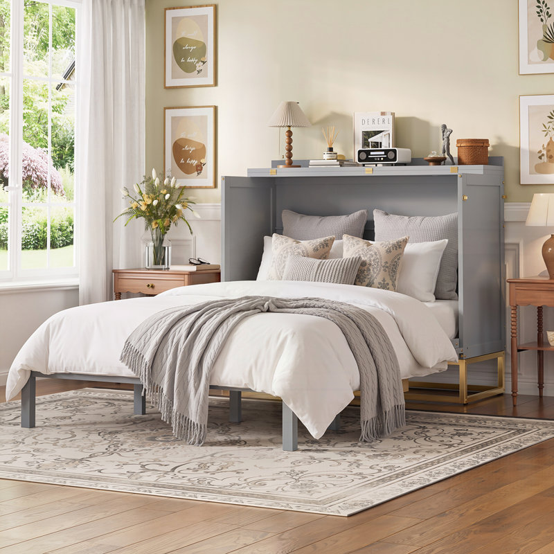 Grand lit escamotable avec portes en bois Murphy, Gris