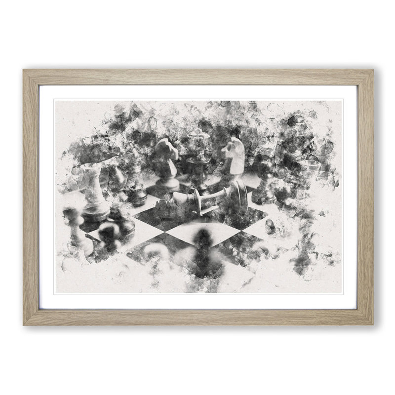 Chess Checkmate - Picture Frame Painting Print, 45cm H x 63cm W x 2cm D, Oak Framed