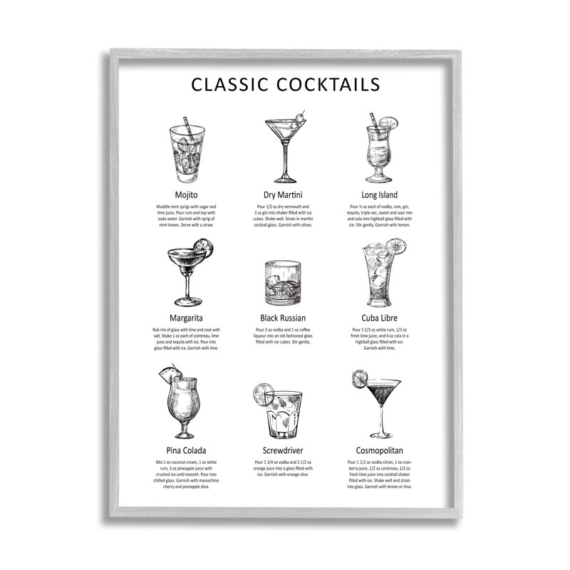 Tablette de cuisine classique avec cocktail mixte, H 14 po x l 11 po x P 1,5 po, Estampe numérique Farmhouse
