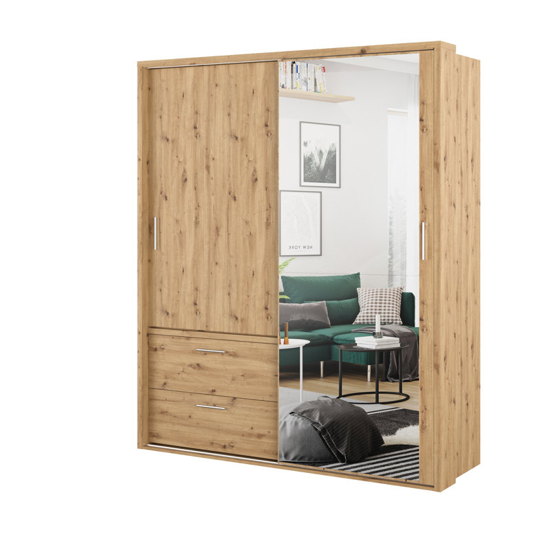 Gulbahar 2 Door Manufactured Wood Wardrobe, Oak Artisan