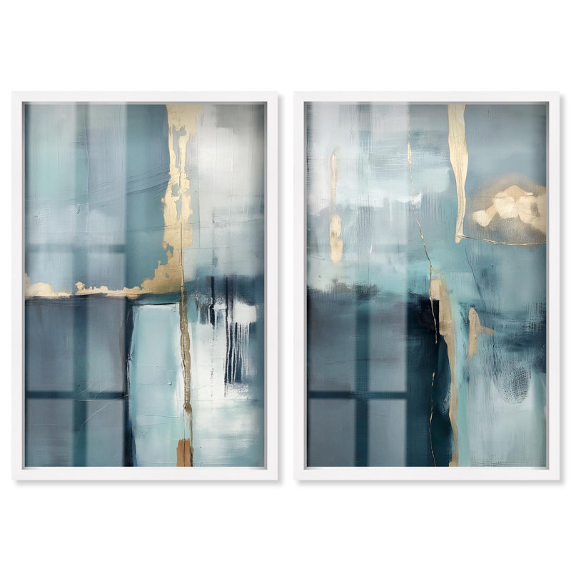 Ensemble de 2 panneaux dorés de luxe bleu , H 31 po x l 21 po, Blanc