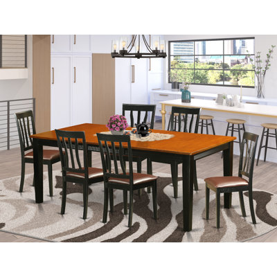 7 Piece Kitchen Table & Chairs Set Consist of a Rectangle Butterfly Leaf Dining Table and 6 Faux Leather Chairs, Black & Cherry