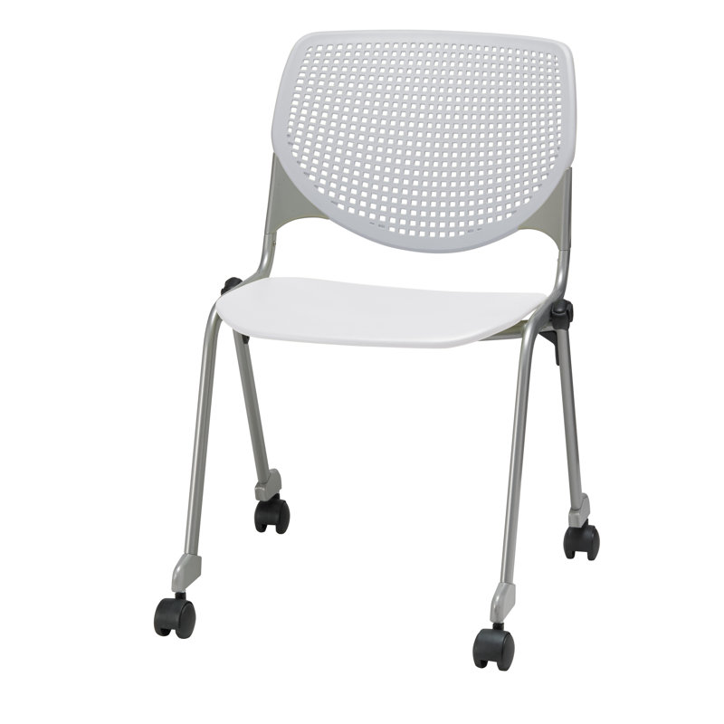 Chaise empilable en poly sans accoudoirs Kool, Avec des roulettes, Blanc / gris clair