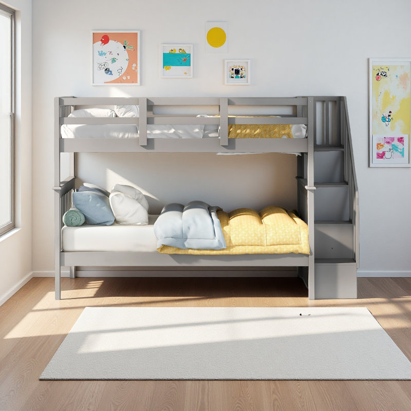 Lit superposé double avec rangement Stairway, Gris