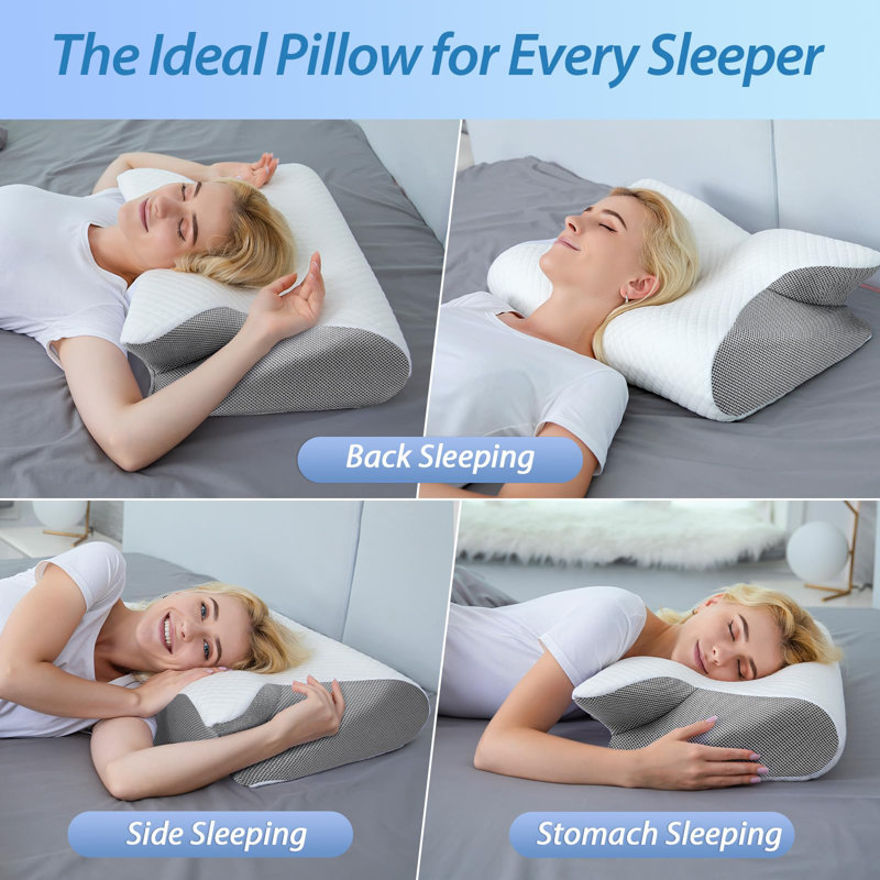 Gray Ergonomic Memory Foam Cervical Relief Pillow