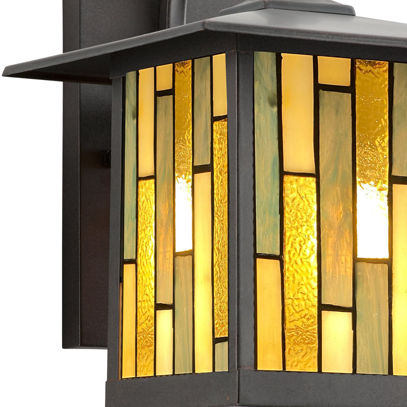 11.75" Bronze Stained Glass Outdoor Wall Lantern Sconce