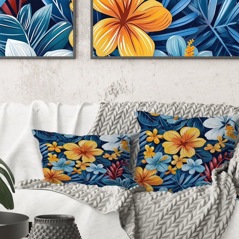 Coussin lombaire Mid-Century jaune et bleu